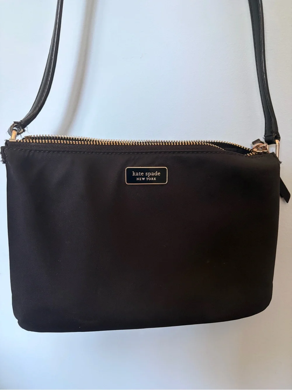 kate spade black nylon crossbody with gold hardware